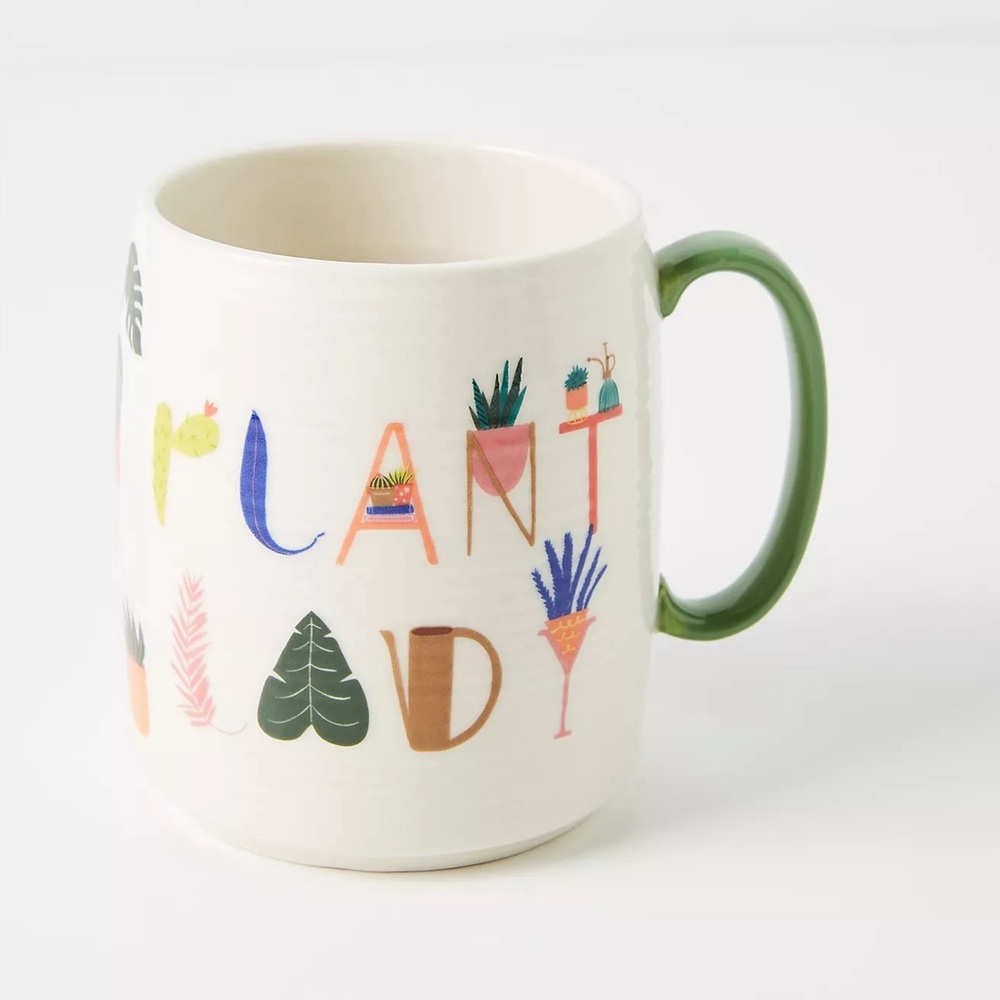 🪴NEW Anthropologie Black Lamb Studio Plant Lady Mug Cup